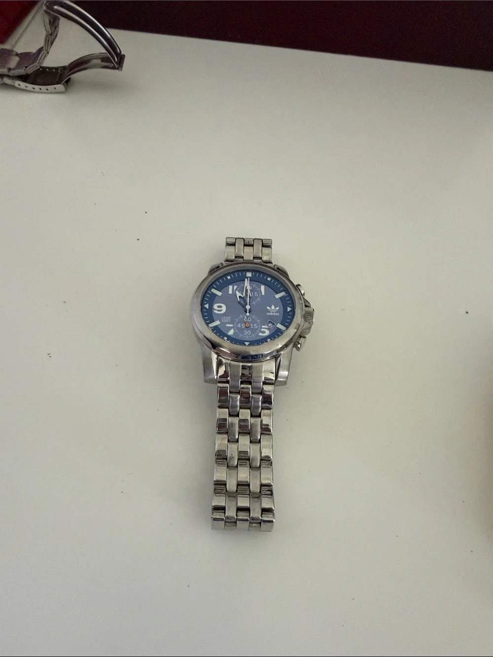 adidas Men's Silver Stainless Steel Watch with Blue Dial
